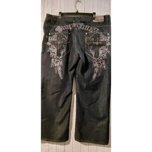 Vintage Y2K Gothic embroidered Imperious baggy jeans wide-leg streetwear 44Wx32L